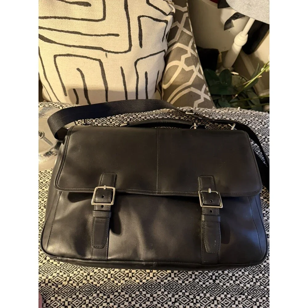 AUTHENTIC COACH LEXINGTON BLACK LEATHER BUSINESS FLAP BRIEFCASE #70666 EUC